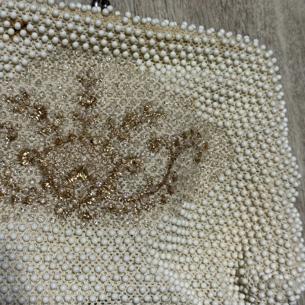 Vintage Beaded Clutch Handbag‎ & Embroidered Hanky Set Evening Bag Formal Acc